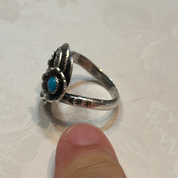 RARE Circle Leafs Vintage Native American Navajo Turquoise Coral Sterling Silver - Picture 4 of 7